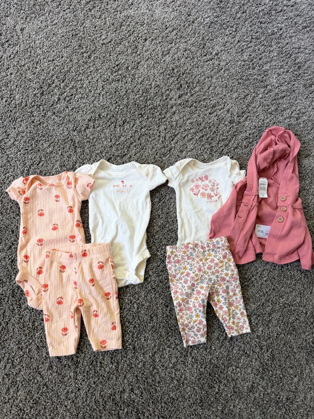 Baby Girls Floral & Pink Bodysuit Set with Hooded Cardigan